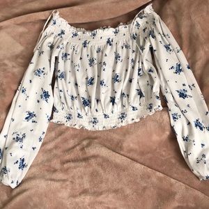 Floral ribbed cropped blouse